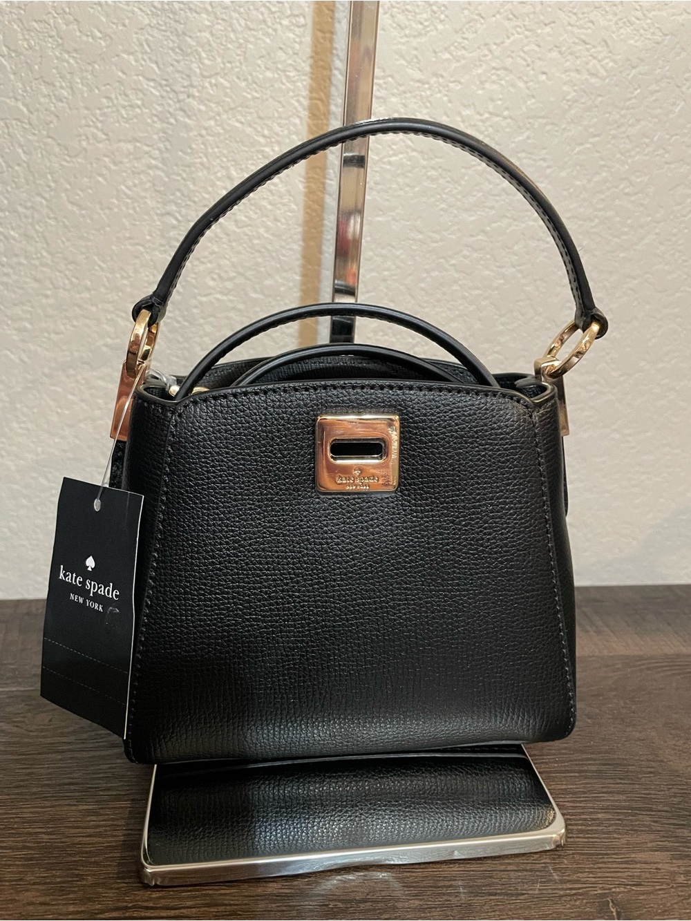 kate spade Black Pebbled Leather Satchel with Gold Hardware
